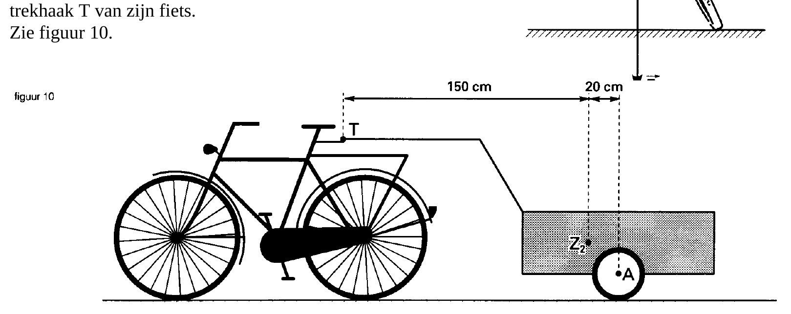 trekhaak T van zijn fiets. Zie figuur 10.