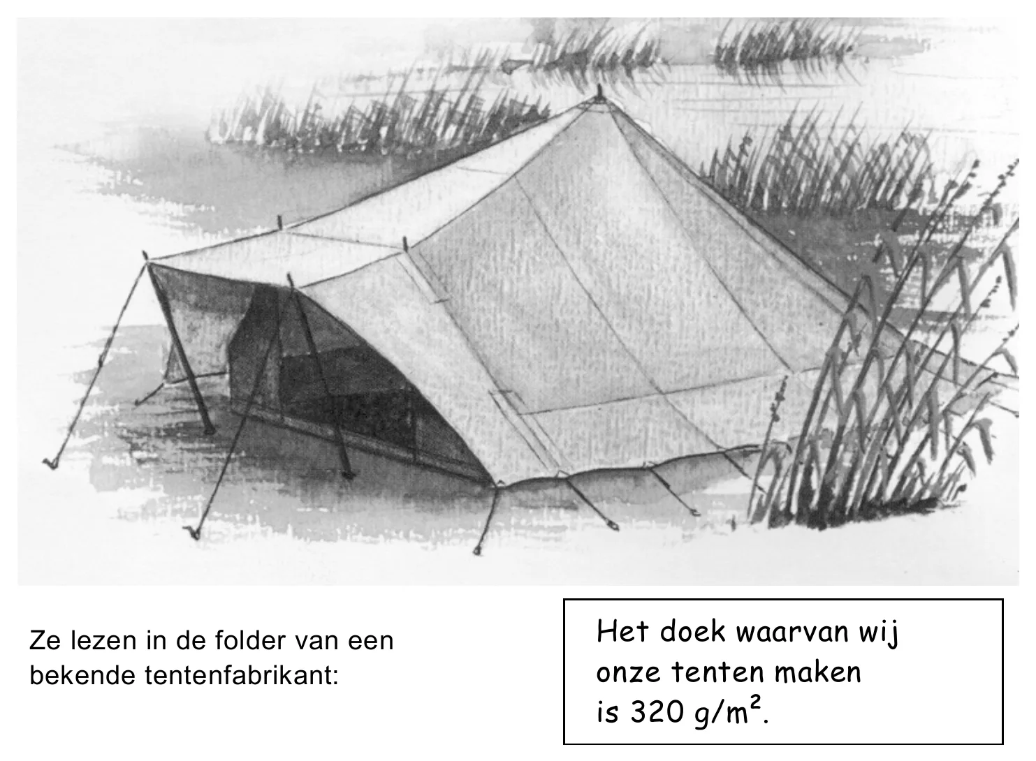 Het doek waarvan wij Ze lezen in de folder van een bekende tentenfabrikant: onze tenten maken is 320 g/m2.
