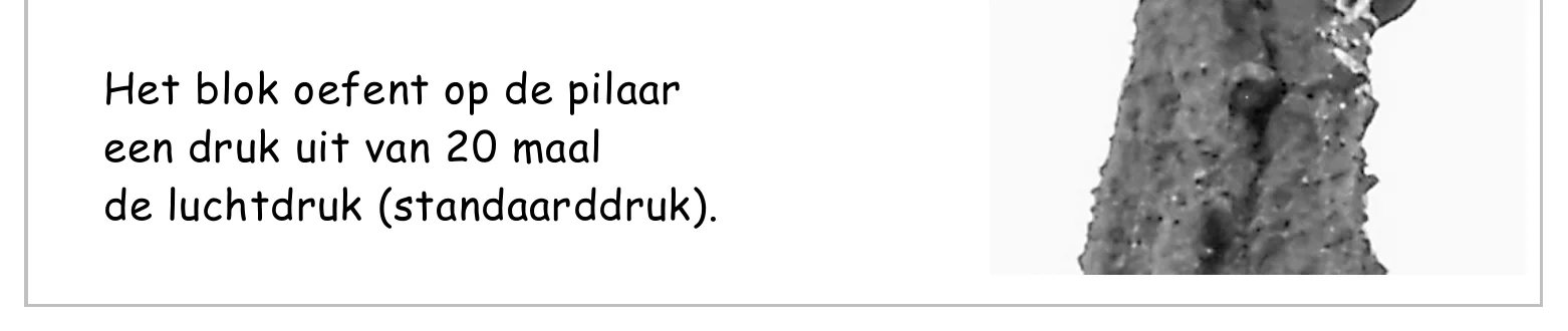 Het blok oefent op de pilaar een druk uit van 20 maal de luchtdruk (standaarddruk).