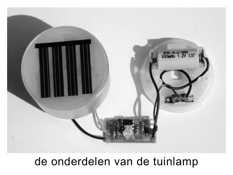 de onderdelen van de tuinlamp