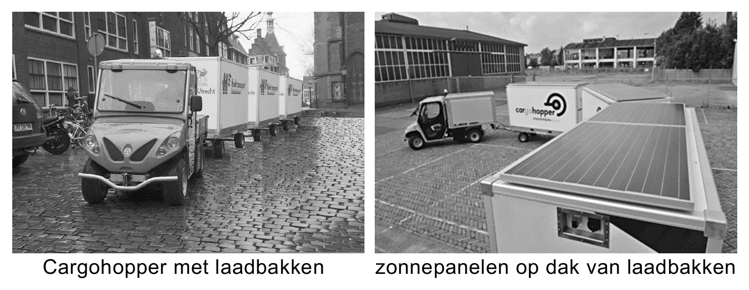 Cargohopper met laadbakken zonnepanelen op dak van laadbakken