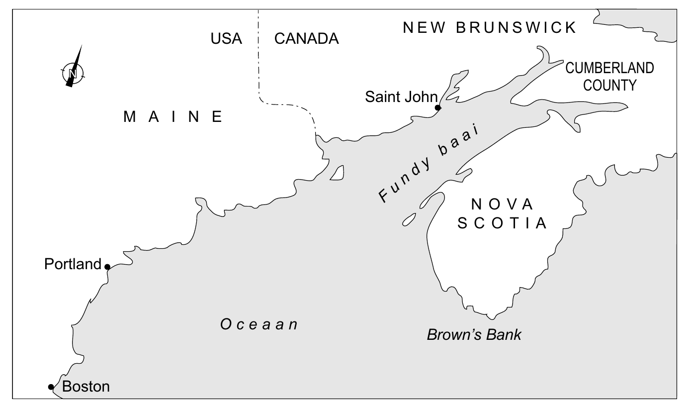 NEW BRUNSWICK USA CANADA CUMBERLAND N COUNTY Saint John M A I N E ai a b y d n u F N O VA S C O T I A Portland Oceaan Brown’s Bank Boston